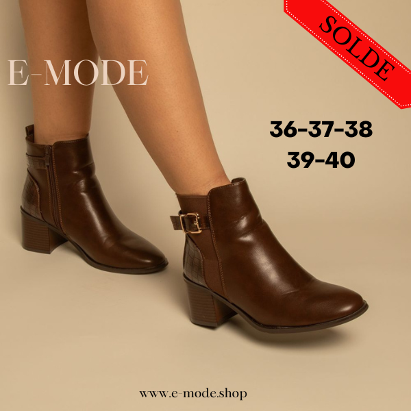 bottines - Simili cuir - Marron- REF-0818