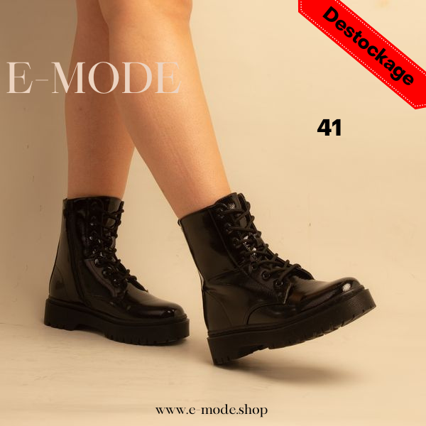 Godasse simili cuir  Noir glassé REF-0564